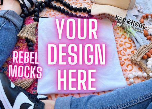 White Tee Boho Vibes TRENDING Flat Lay Mock up