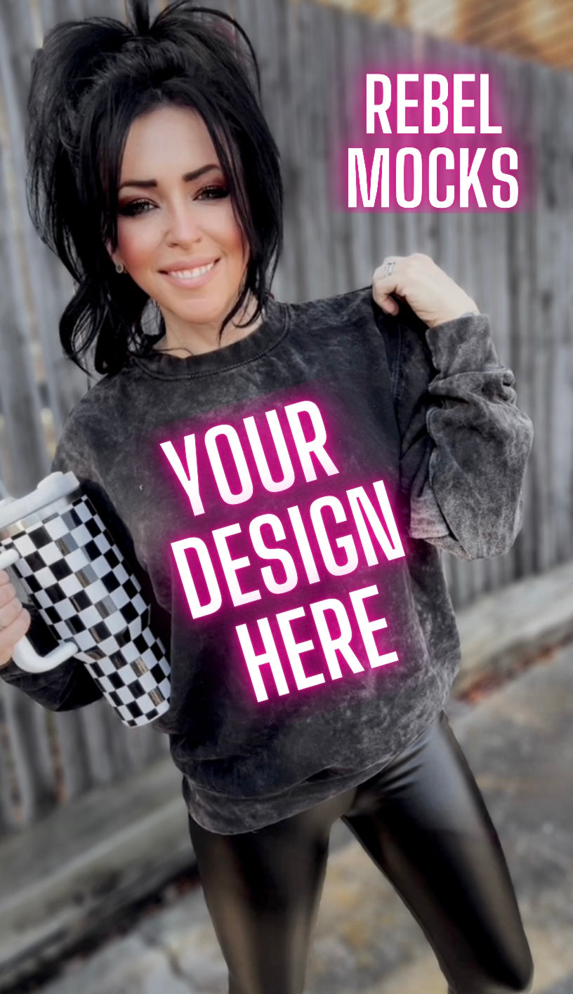 Mineral Wash Crew Neck Trendy Mock Up IRL Model