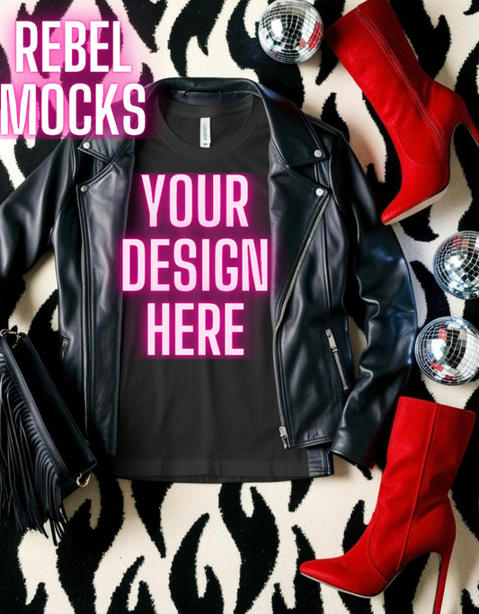 Bella Black Tee Edgy Trendy Mock Up Flat Lay