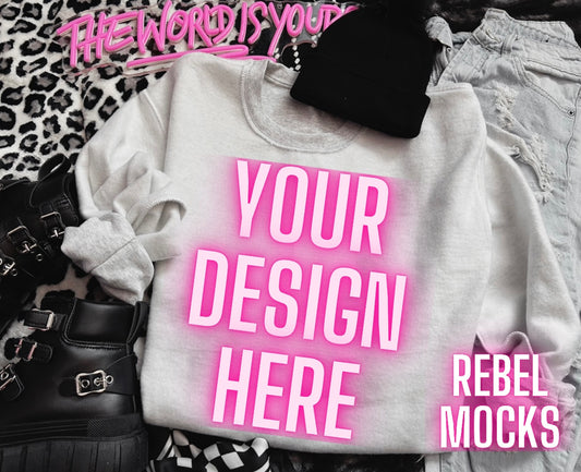 Inside Out Ash Crew Neck Sweatshirt Edgy Alt Trendy Mock Up flat Lay