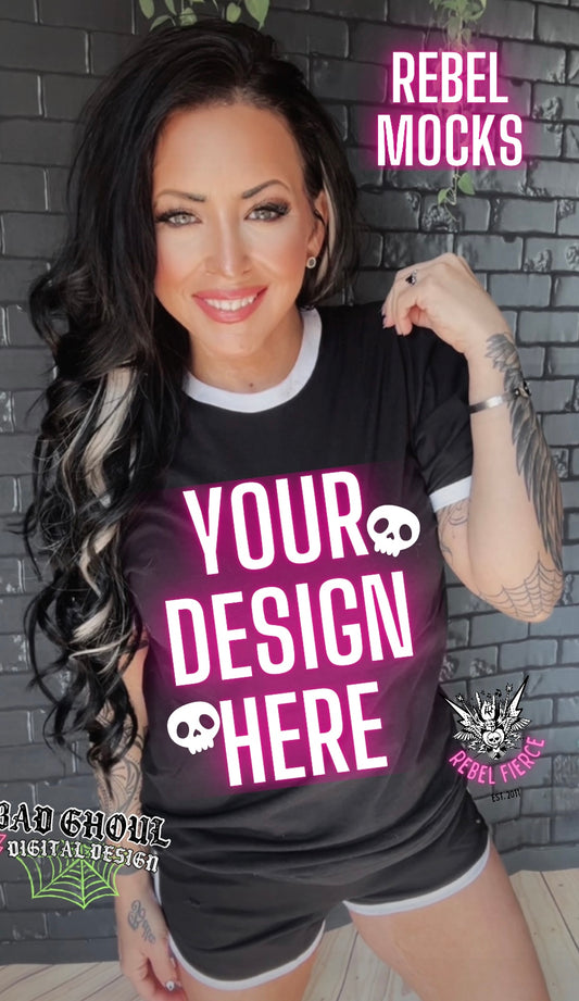 Black and White Ringer Tee Model Mock Edgy alt Vibes Mock Up