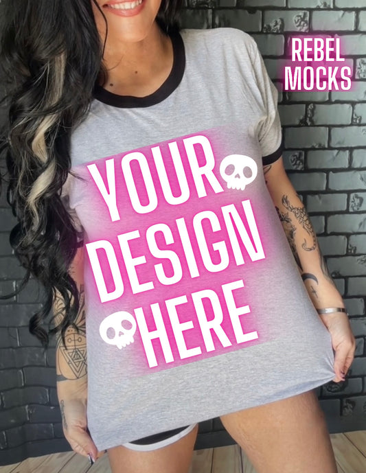Black and Gray Ringer Tee Model Mock Edgy alt Vibes Mock Up