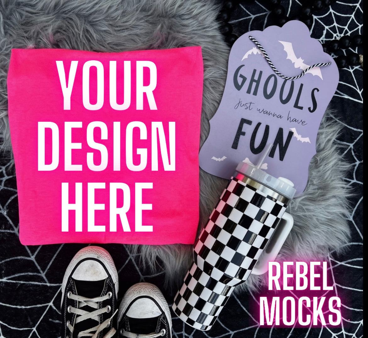 Neon Pink Tee Shirt Mock Up Flat Lay