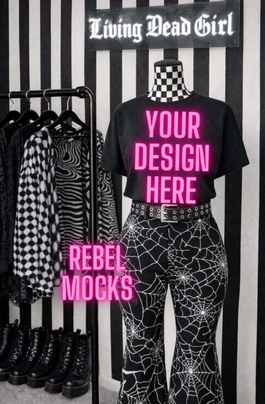 Black Tee | Retail Display Edgy Alternative Mock  Up