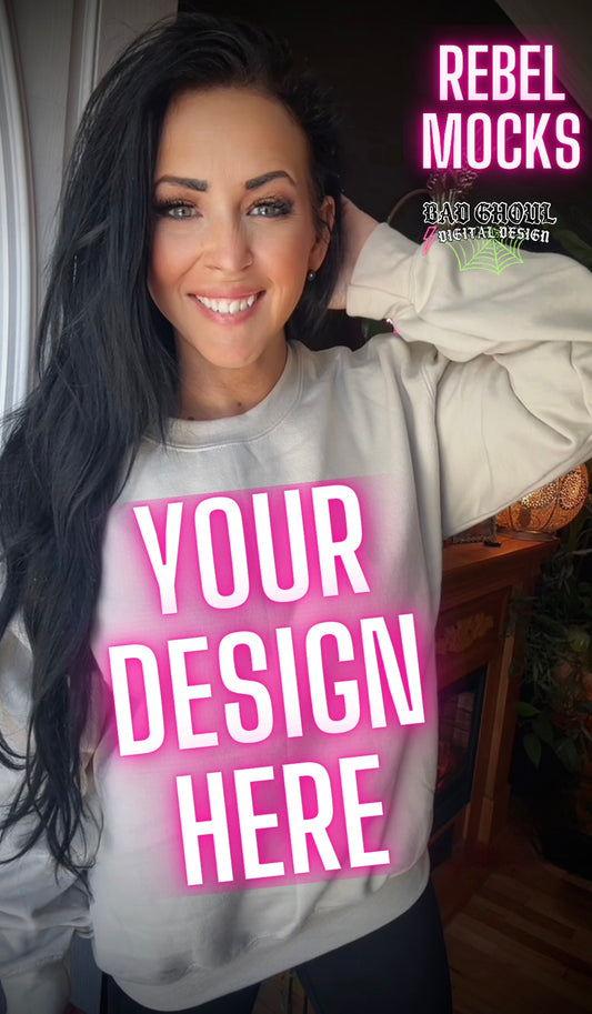 Sand Crew Neck Trendy Model Mock Up