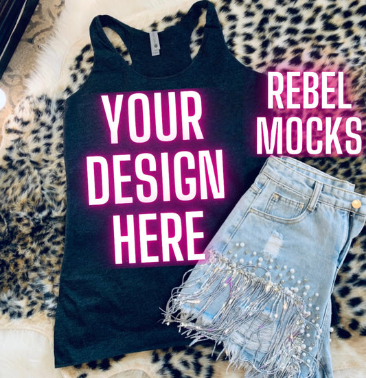 Heather Black Next Level Tank Flat Lay Mock Up