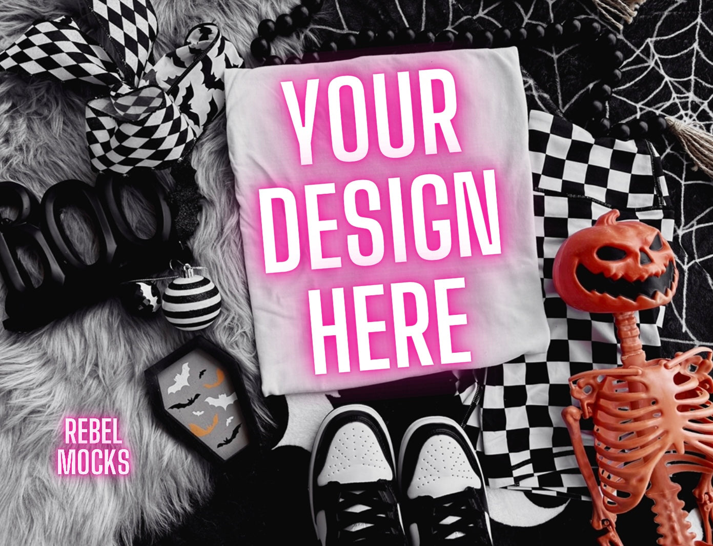 spooky White Tee Edgy Flat Lay Mock UP