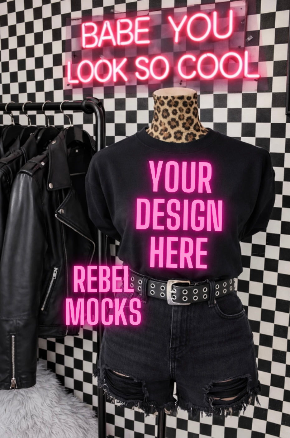 Black Tee Retail Display Edgy Alternative Mock  Up