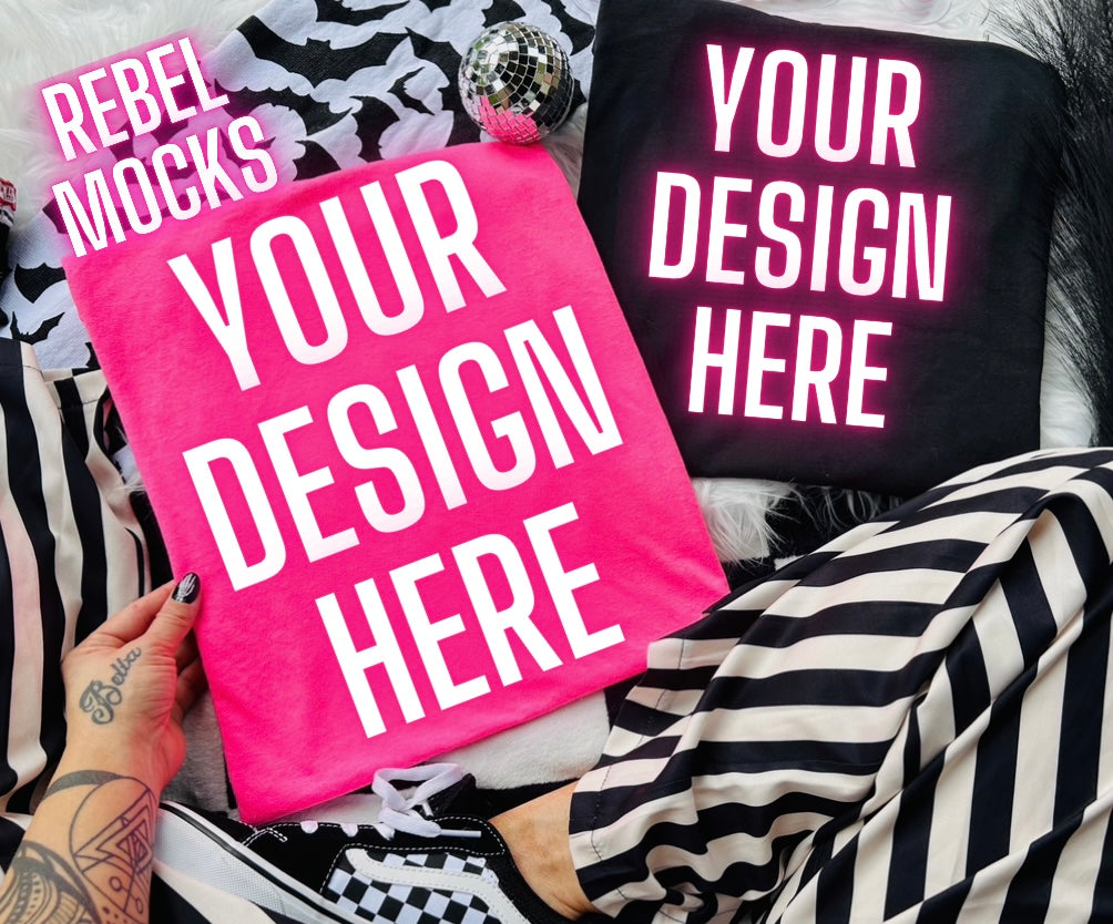 Black and Neon Pink Trending Alternative Flat Lay Mockup