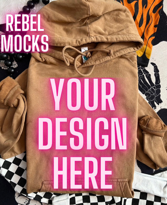Camel Hoodie Edgy Alt Flat Lay Checkered Mock up