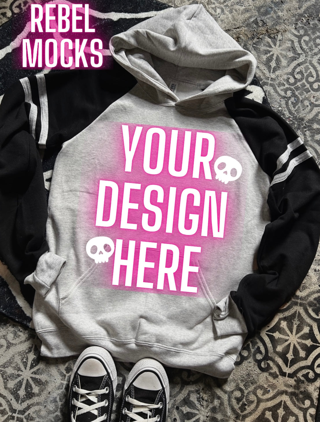 Varsity Hoodie flat lay Mock Edgy alt Vibes Mock Up