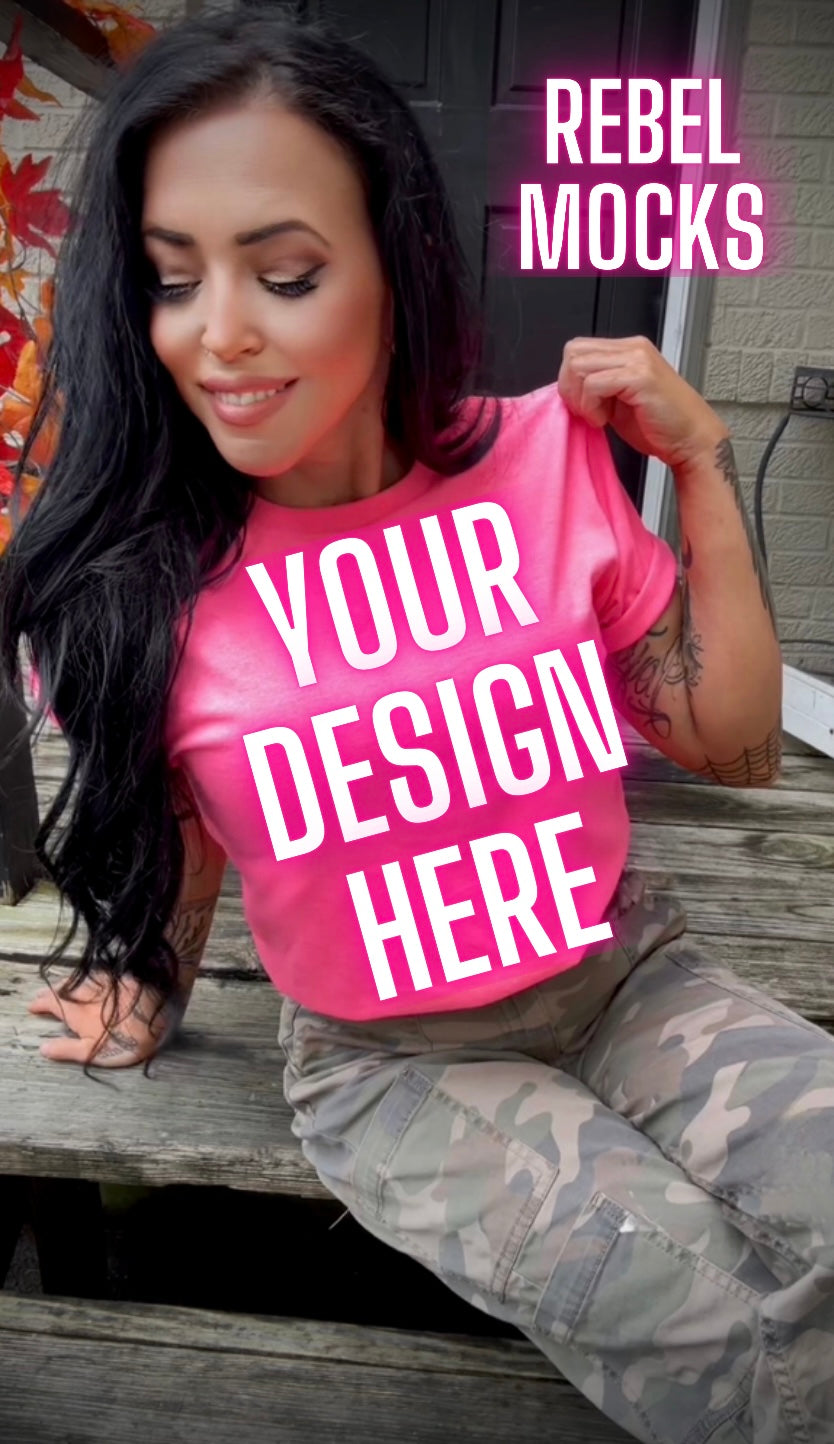 Neon Pink Tee Model Mock Up Edgy Vibes