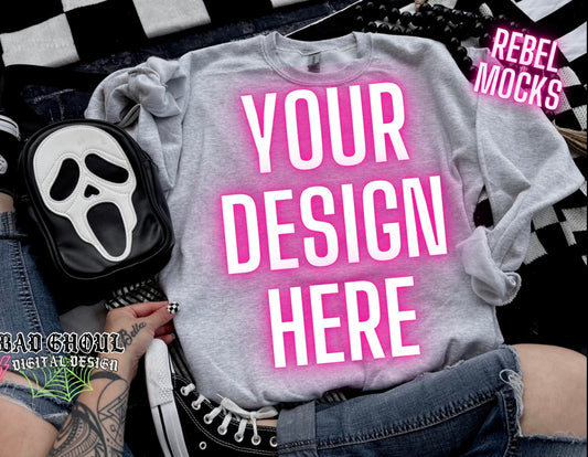 Ash crew neck sweatshirt  Flat Lay Mock Up TRENDING