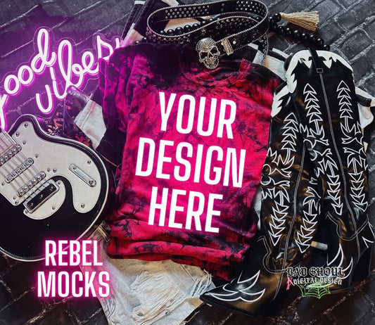 Red and Black Tie Dye Flat Lay Trendy Mock Up EDGY