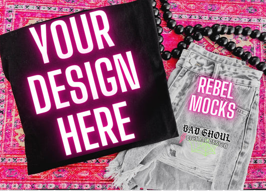 Black Tee Flat Lay Mock Up Trendy Vibes