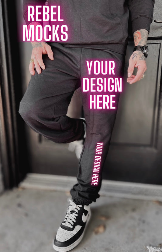Mens Alt Style Black Hoodie & Black Sweats Model Mock Up