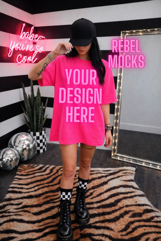 Neon Pink Tee|Edgy Alternative Mock Up