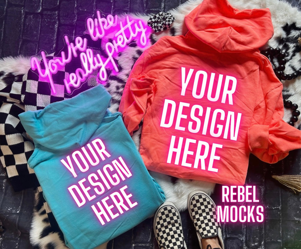 11 Mocks Bundle Combo Neon Hoodies Edgy Trendy Flat Lay & IRL Mock Ups