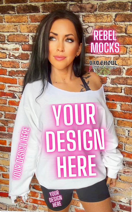White Off Shoulder and Shorts IRL Model Mock Up trendy