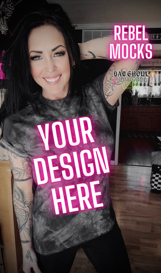 Alt Vibez Black and Gray Tie Dye Tee Trendy Model Mock Up