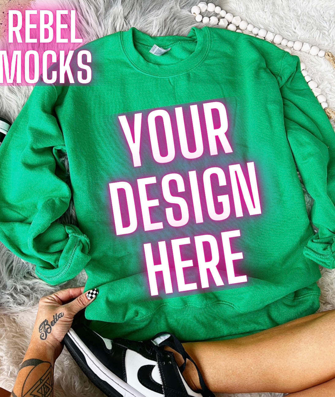 Kelly Green Crew Neck Sweatshirt Gildan Trendy Mock Up Flat Lay