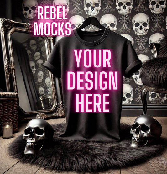 Black Tee Alternative Flat Lay Mock Up