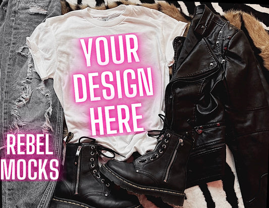 White Tee Mock Up Trendy Grungy Edgy Vibes Flat Lay Mock Up