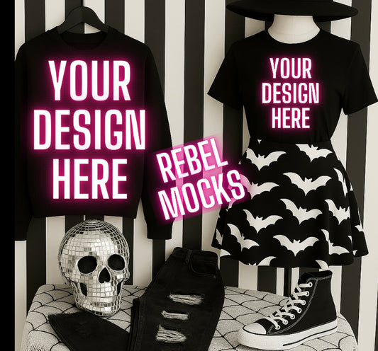 Black Tee & Sweatshirt Goth Edgy Alternative Mock  Up