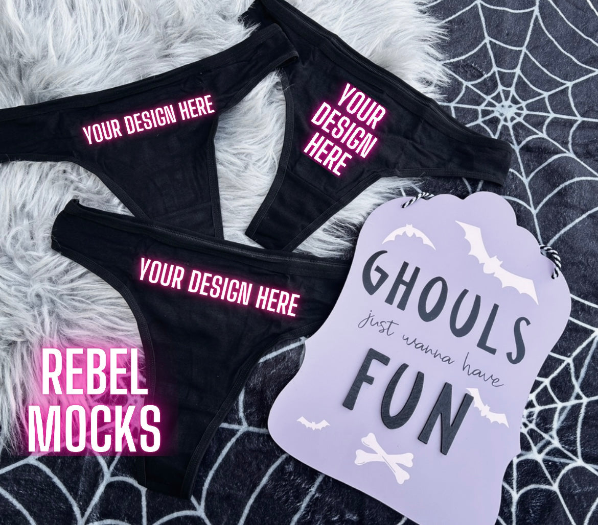 Black Thong Undies Lingerie Mock Up Flat Lay