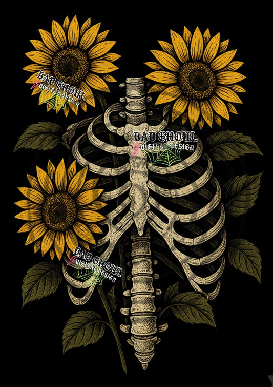 Sunflower ribs PNG DOWNLOAD Black Fabric Only