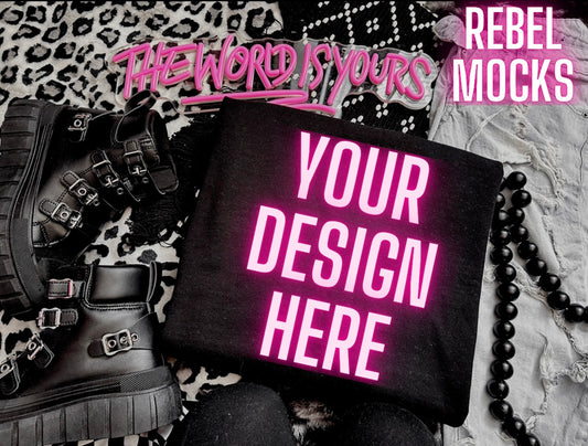 Black Edgy Alt Trendy Mock Up flat Lay