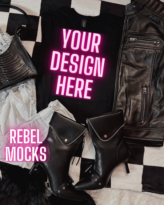 Black Tee Alternative Flat Lay Mock Up