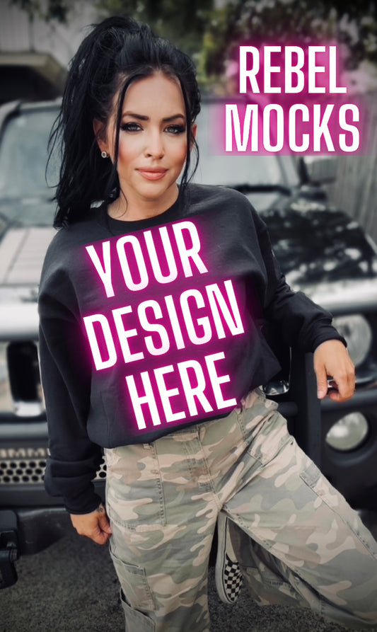 Black Crew Neck Sweatshirt Model Mock Up Edgy Vibes