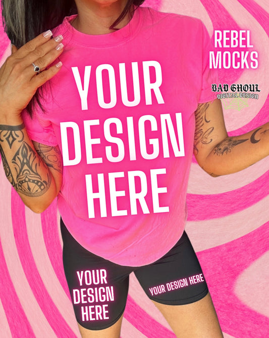 Neon Pink and Biker Shorts IRL Model Mock Up TRENDING