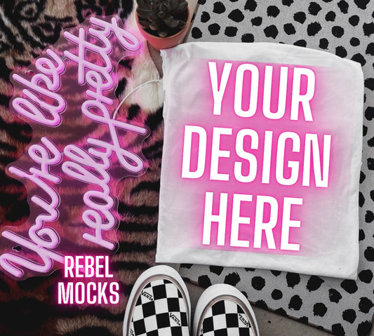 Trendy White Tee Flat Lay Mock UP