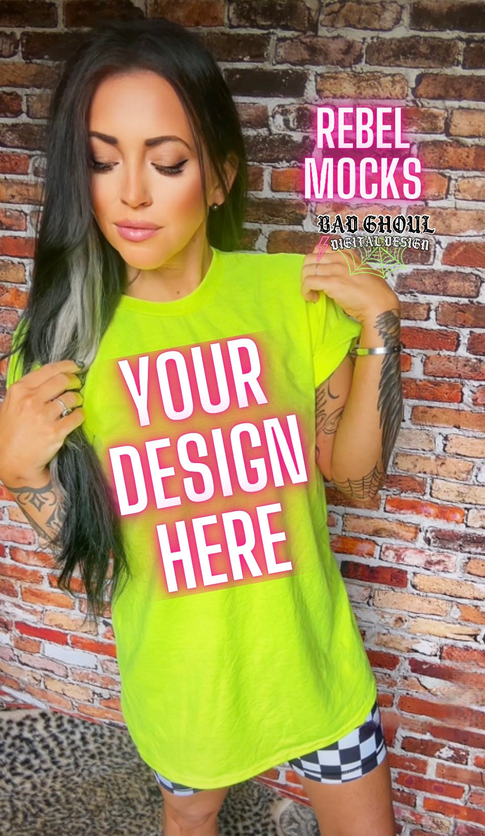 Neon Yellow IRL Model Mock Up trendy