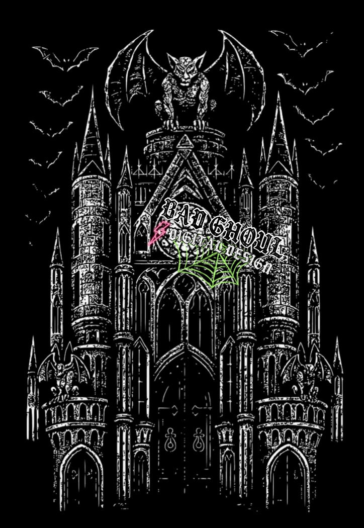 Gothic Cathedral- BLACK Fabric Only PNG Downloadl