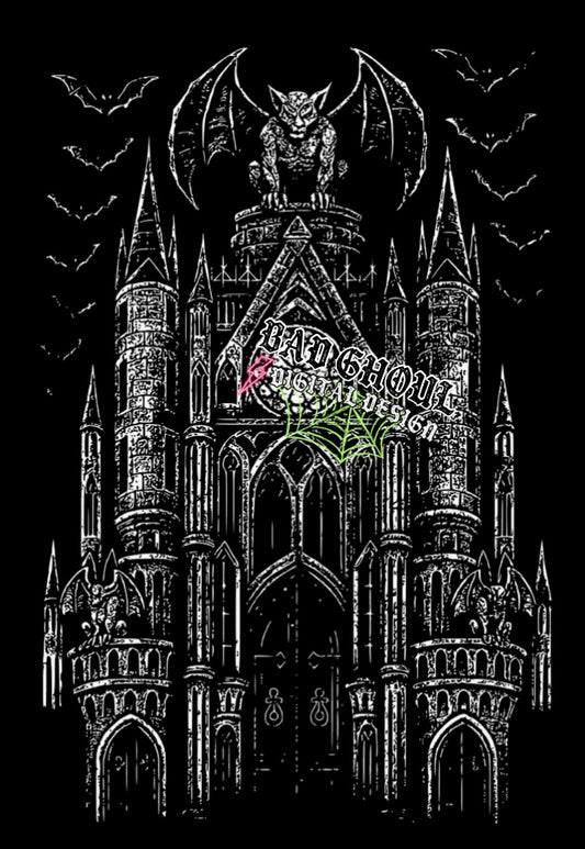 Gothic Cathedral- BLACK Fabric Only PNG Downloadl