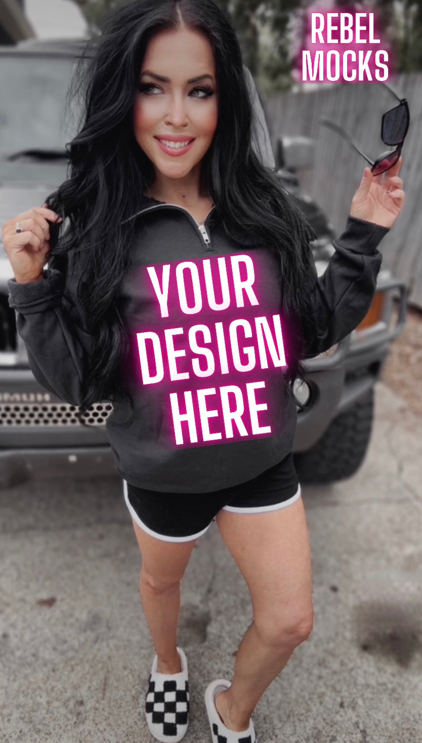 Jerzee Black 1/4 Zip Sweatshirt EDGY Model Mock Up