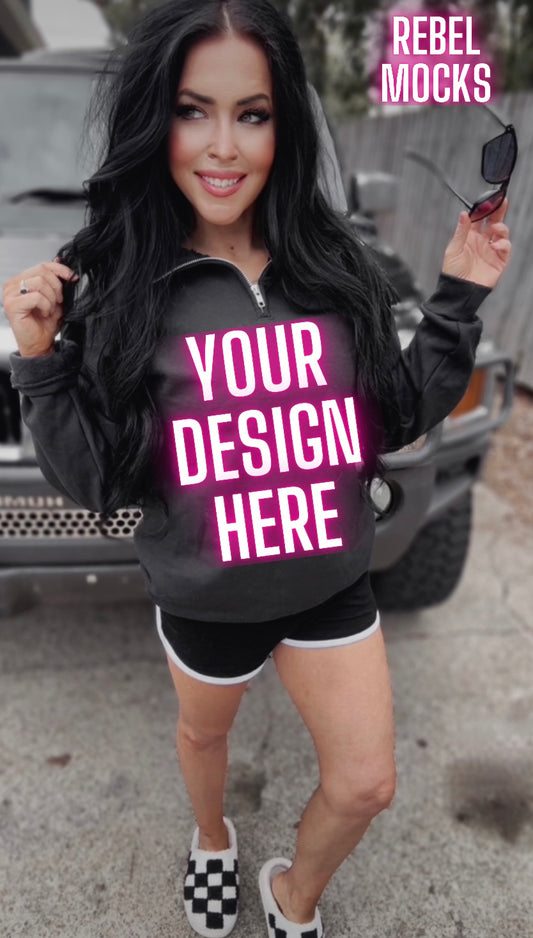 Jerzee Black 1/4 Zip Sweatshirt EDGY Model Mock Up