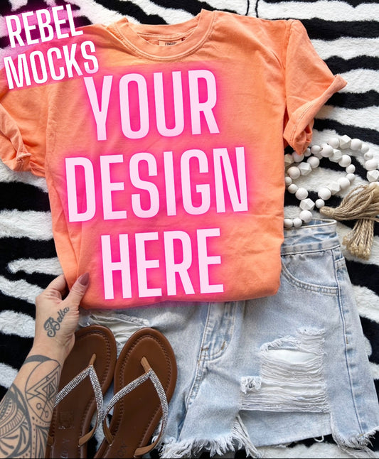 Comfort Colors Melon Tee Flat Lay Mock UP