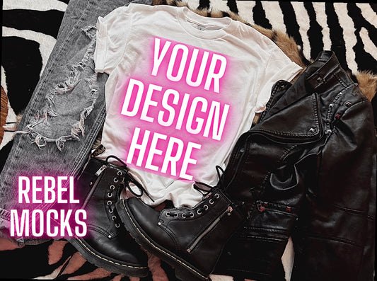 White Tee Mock Up Trendy Grungy Edgy Vibes Flat Lay Mock Up