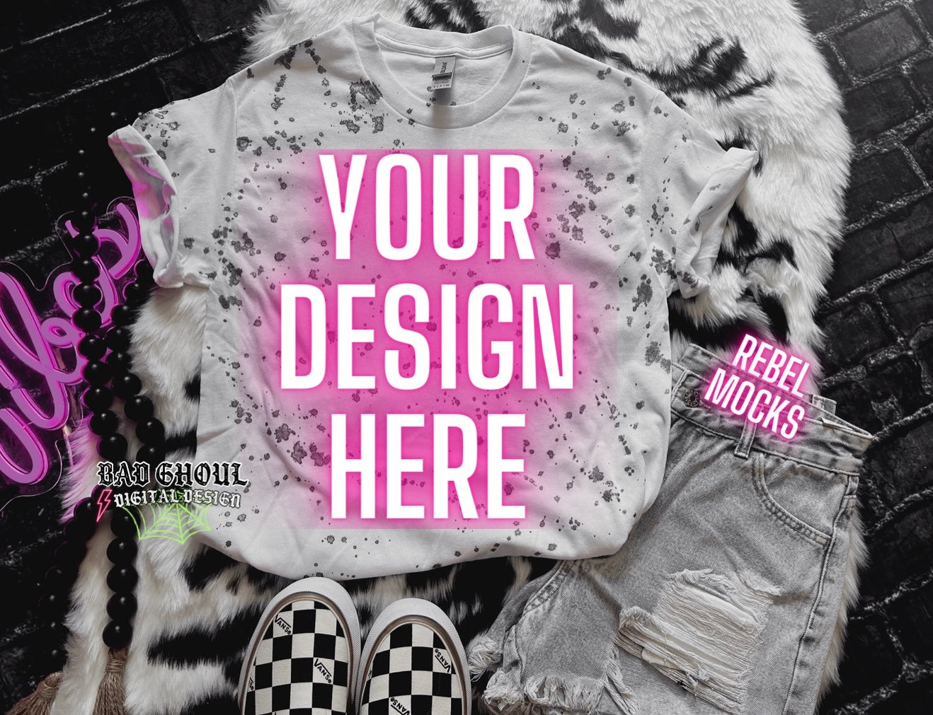 Flat Lay Splatter tee  Mock Up Trendy Edgy Vibes