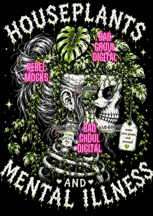 Houseplants and Mental Illness| Black Fabric|PNG DOWNLOAD