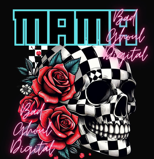 Mama Checkered Skull Download PNG sub and DTF friendly