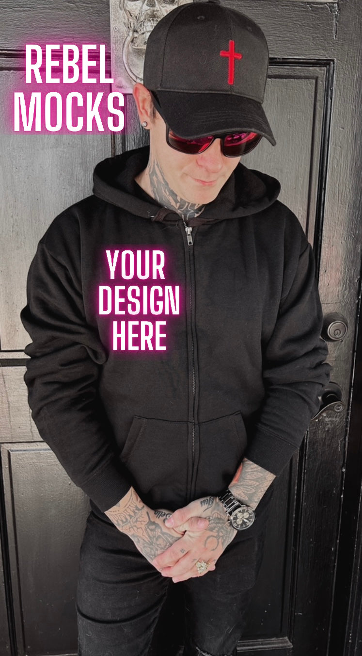 Mens Alt Style Black zip up Hoodie Model Mock Up
