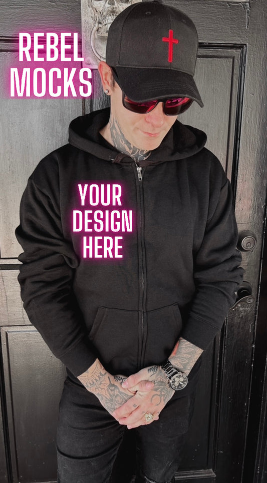 Mens Alt Style Black zip up Hoodie Model Mock Up