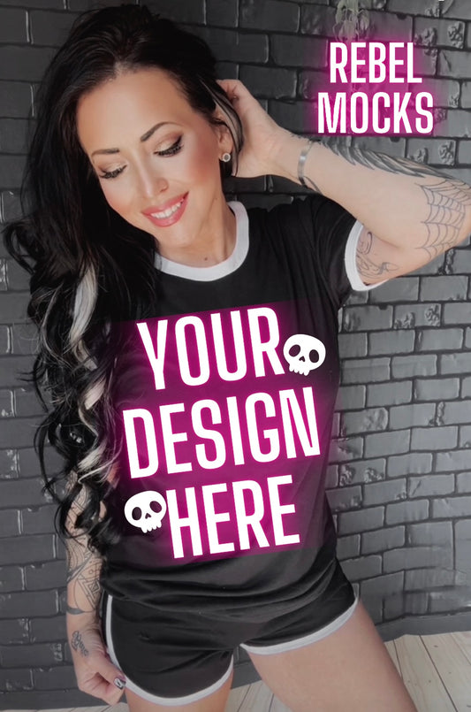 Black and White Ringer Tee Model Mock Edgy alt Vibes Mock Up