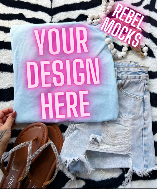 Comfort Colors Chambray Tee Flat Lay Mock UP