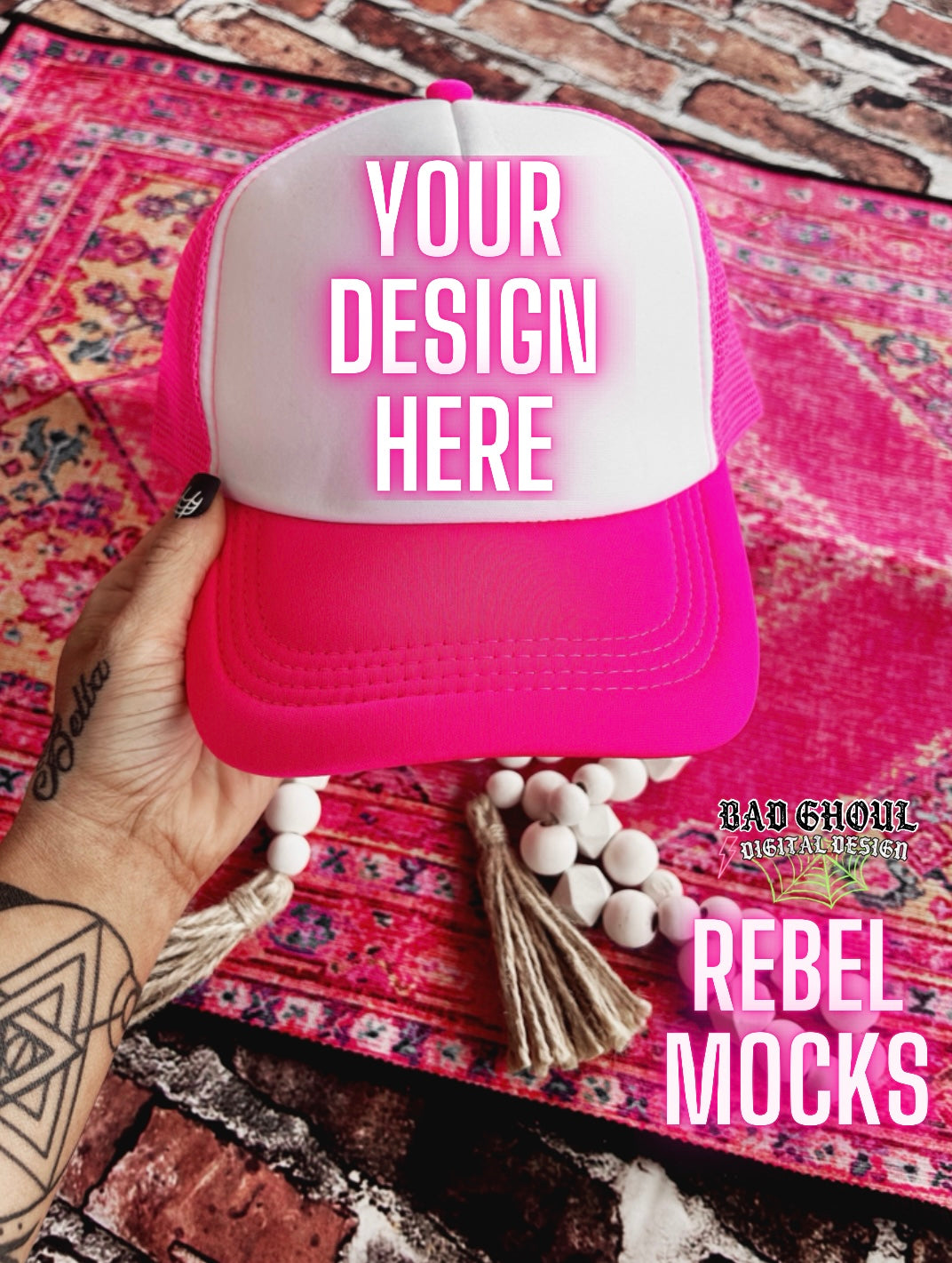 Trucker Hat Flat Lay Mock Up trendy 2 Mocks